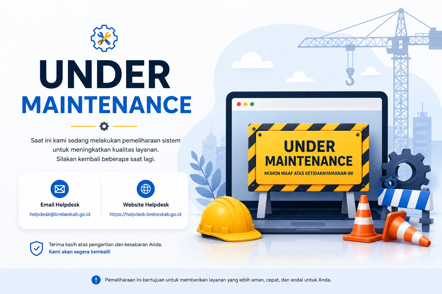 Ilustrasi sistem Helpdesk sedang dalam pemeliharaan